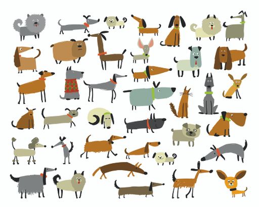 niedliche Hunde in allen Größen und Formen gezeichnet