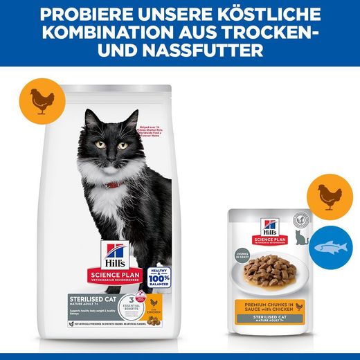 Hills Science Plan Sterilised Mature Adult 7+ Trockenfutter mit Huhn für Katzen