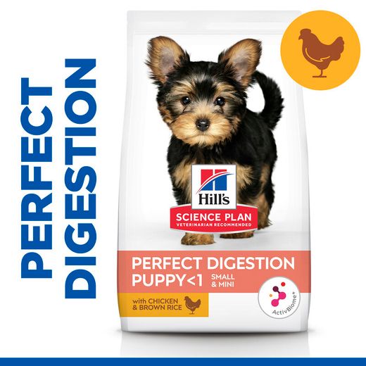 Hills Science Plan Perfect Digestion Puppy Small & Mini Trockenfutter mit Huhn und braunem Reis