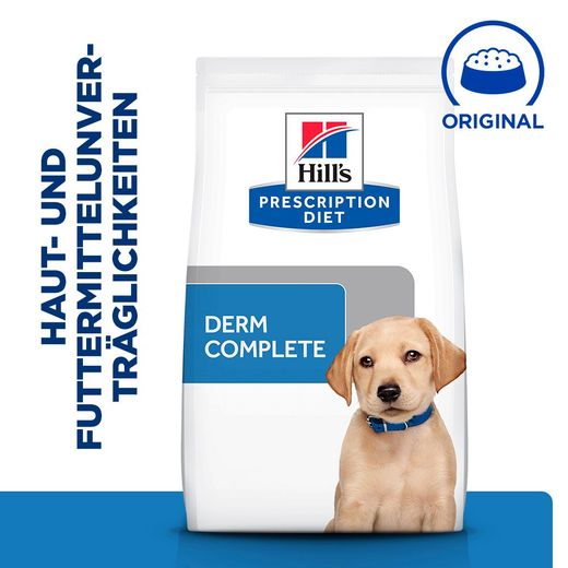 Hils Prescription Diet Derm Complete Puppy mit Reis und Ei Trockenfutter für Hunde
